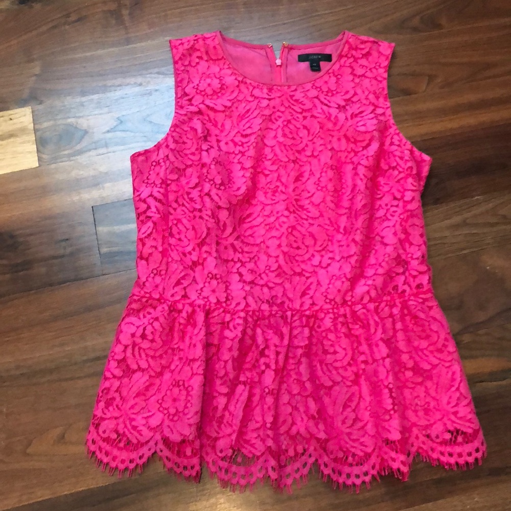 EUC J. crew 4T pink lace peplum top